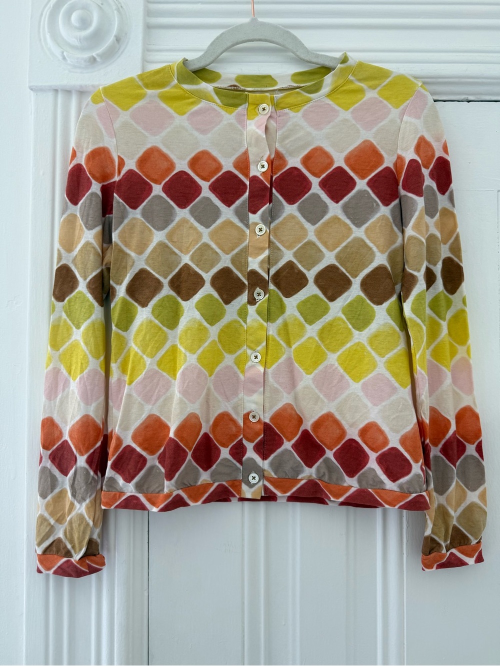 Junko Shimada Multicolor Geometric Button-Front knit top - Yellow/Orange/Pink